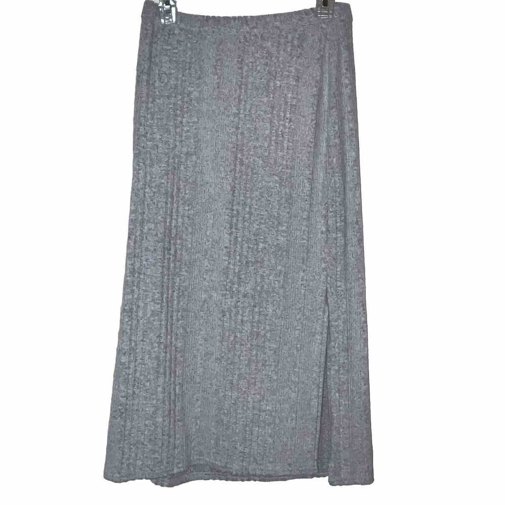 Umgee Ribbed Skirt Size‎ Large Gray Pull On High Waist Side Slit